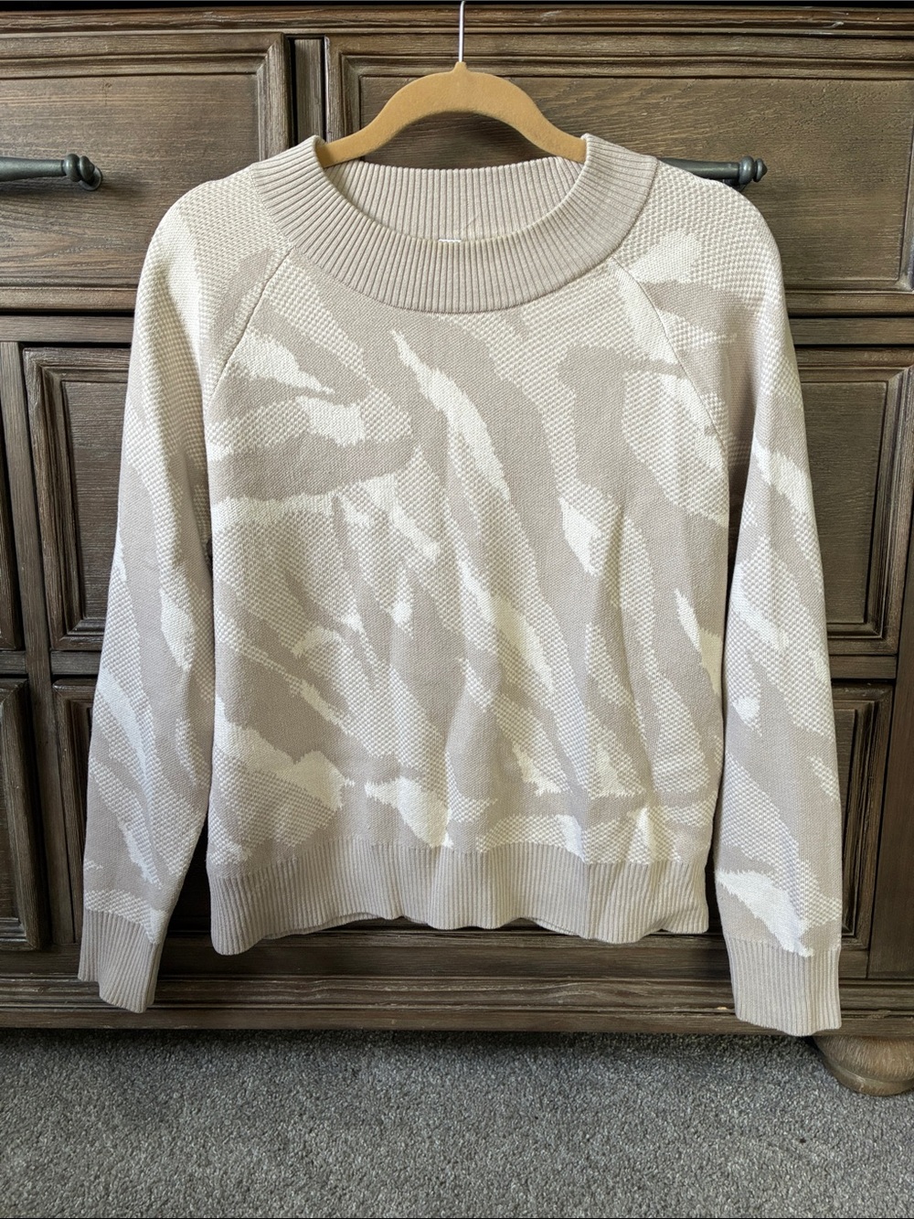 Athleta Beige and Cream Knit Part Wool Sweater